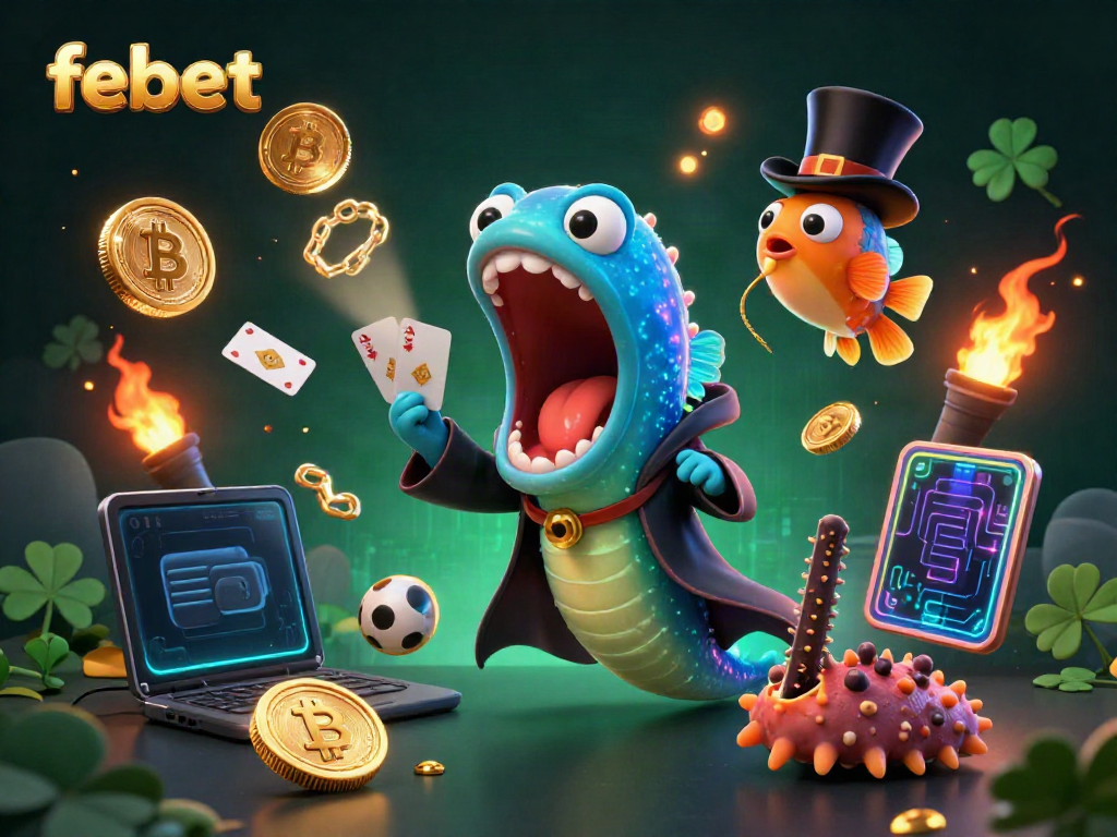 Experience the enchanting world of febet with a bioluminescent eel magic show featuring glowing crypto currency elements.