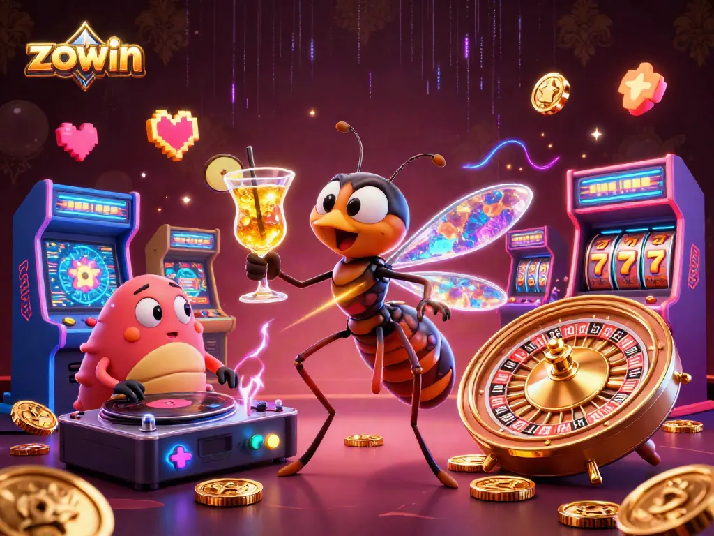 Zowin immerses players in a vibrant casino world featuring exciting game elements and characters.