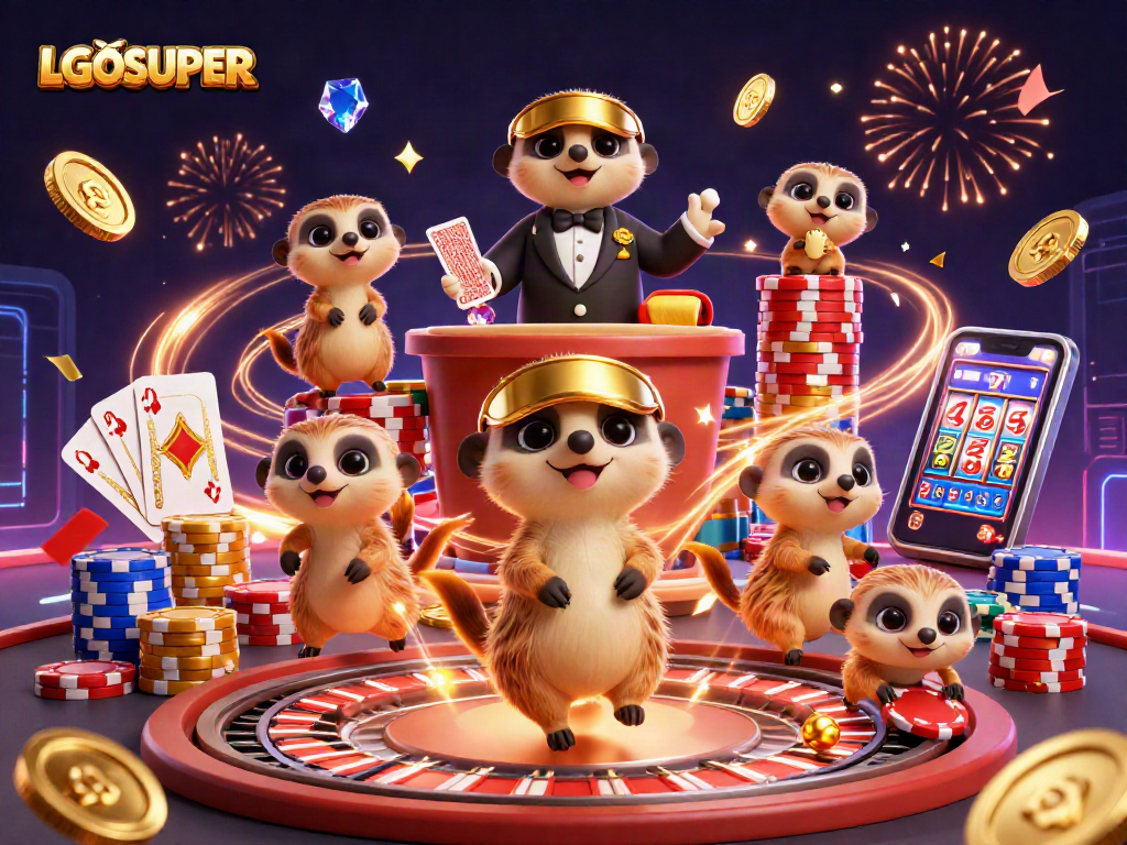 Join LGOSUPER's baby meerkats as they sneak chips and execute vibrant casino operations.
